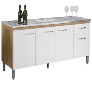 Imagem de Balcao Para Pia Sem Tampo 145 Cm Gabriela Amendoa Branco Reajl Moveis Amendoa Branco