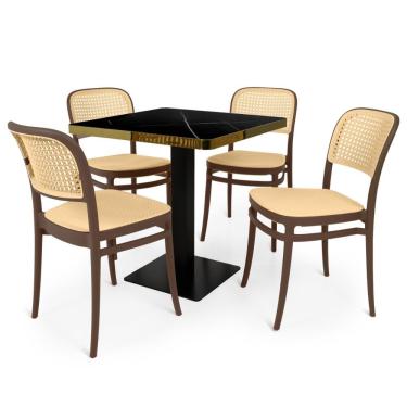 Imagem de Conjunto Mesa De Jantar Redonda Venezia 70x70cm Preta Com 4 Cadeiras Roma - Marrom