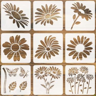 Imagem de beinkmake 9 peças de estêncil de margarida para pintura, modelo de arte DIY para cerca de desenho floral, artesanato, estêncil reutilizável para móveis de madeira e jardim