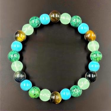 Imagem de Pulseira com contas de ansiedade para mulheres e homens pulseiras de cristal natural feitas à mão com elástico verde aventurina e olho de tigre presente, Medium, Cristal, Sem Pedra Preciosa