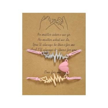 Imagem de Pulseiras combinando para casais ECG pulseira de sucção arco-íris fio trançado pingente em forma de coração pulseira de amizade alma gêmea Forever Infinity joias presentes de relacionamento de longa