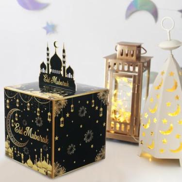 Imagem de Eid Mubarak Money Box for Cash Gift Pull，Surprise Money Roll Gift Box with Pull Out Card and 31 Transparent Bags DIY Set for Ramadan Kareem Party Supplies Decorations,Funny Ways to Give Money as Gift
