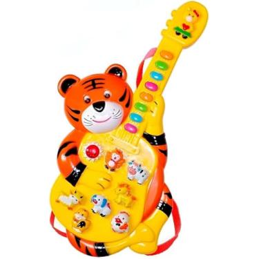 Imagem de Guitarra Musical Infantil Tigre, Brinquedo Educativo com Painel Magnético, 10 Atividades, 24 Formas Geométricas, 4+ Anos