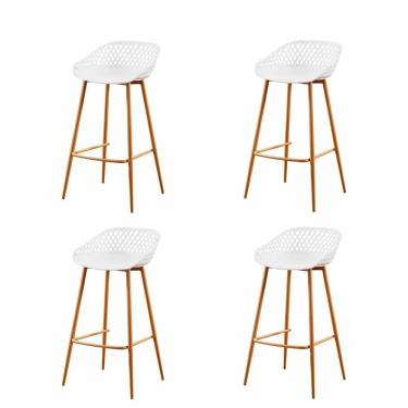 Imagem de Kit 4 Banquetas Altas Clarice Sidera Rivatti Polipropileno Branca Base Metal Aço