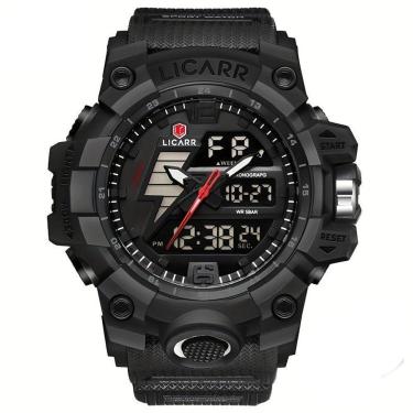 Imagem de Relógio Esportivo Exibição Dupla Masculino 5atm à Prova De água Quartzo Estilo Militar Preto