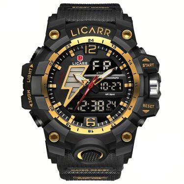 Imagem de Relógio Esportivo Exibição Dupla Masculino 5atm à Prova De água Quartzo Estilo Militar Dourado Preto