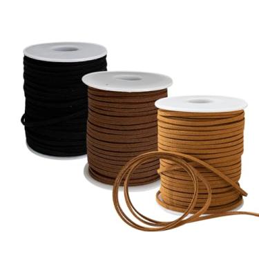 Imagem de GSHLLO 3 rolos 3 mm x 50 jardas fio de couro de camurça fino fio de couro sintético rolos para fazer joias tiras de barbante fita de renda suprimentos para chaveiros chapéus