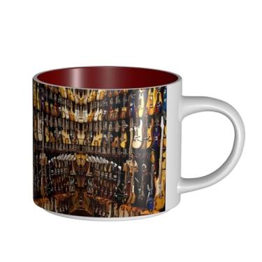 Imagem de ZERAOKE Guitarra musical - Caneca grande de cerâmica impressa para café, capacidade grande para escritório e casa, lavável na lava-louças, design com alça em C.