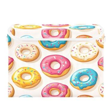 Imagem de CEBUGI Caixotes de armazenamento com tampas, caixa de armazenamento de tecido dobrável, donuts coloridos com granulados, compartimentos organizadores de armazenamento para armário de casa prateleiras