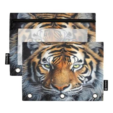 Imagem de Wassud Pacote com 2 pastas de fichário com cabeça de tigre, pastas de bolso com 3 furos, organizador de fichários para casa, escritório
