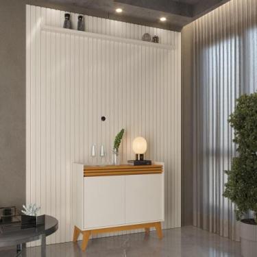 Imagem de Painel Ripado 184cm com Buffet Ripado 2 Portas 92cm - Via Nossa, Off W