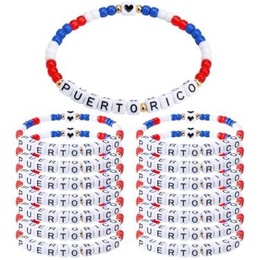 Imagem de Tondiamo Pulseira com contas de Porto Rico, 15 peças, lembranças de Porto Rico, lembranças, bandeira, lembrancinhas de festa, pulseiras a granel para aniversário patriótico, Dia Nacional, Natal