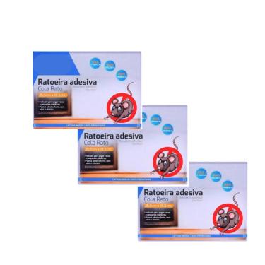 Imagem de Ratoeira Adesiva Cola Rato, Pacote com 3 Unidades, Azul, Papel, 25.5 x 18.5 cm, Manual, Quadrado, para Controle de Roedores e Pragas