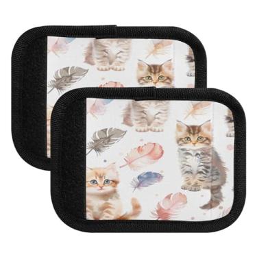 Imagem de Qilmy Envoltório de alça de bagagem de gatos e penas fofos, 2 unidades, identificadores de bagagem, etiqueta de alça confortável, capa para carrinho de bebê, mala de viagem, acessórios de viagem de
