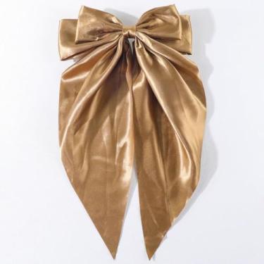 Imagem de Clipe de Cabelo Grande com Laço em Tecido Cetim Premium — Acessório Feminino Clássico e Sofisticado(Dourado)
