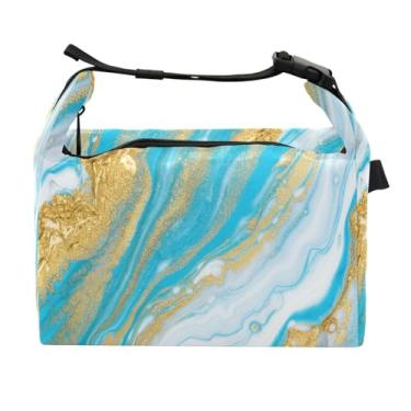 Imagem de STAYTOP Linda lancheira de mármore azul dourado com fivela de alça, lancheira isolada para meninos e meninas, lancheira térmica para trabalho escolar