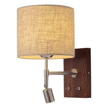 Imagem de Luminária de parede em tecido com luz de leitura - Arandelas de parede em madeira, luminárias de parede em linho para sala de estar, escritório, quarto ou mesa de cabeceira (cor madeira)