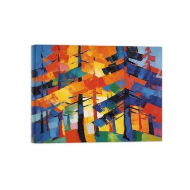 Imagem de BMZFYBS Pintura abstrata para parede - árvore florestal colorida 2 - impressão em tela de decoração moderna para sala de estar pronta para pendurar tela embrulhada 50 x 65 cm 20 x 26 pol