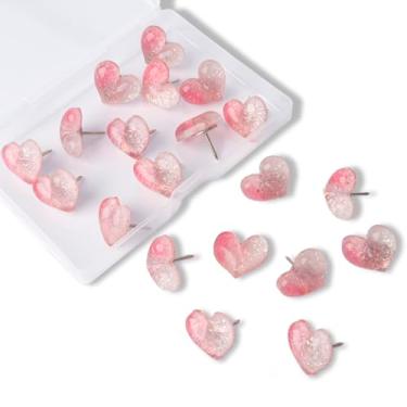 Imagem de 20 peças de pinos de coração com glitter gradiente para paredes de quadro de cortiça, salas de aula, acessórios de escritório e lindos acessórios de mesa de escritório