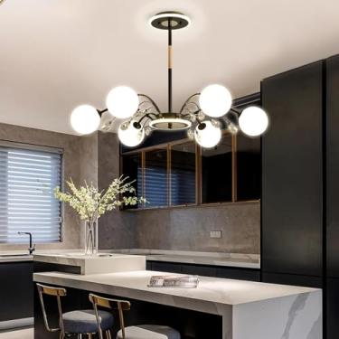 Imagem de Lustre Sputnik Dourado, Lustre Moderno de Meados do Século XX, Luminária de Teto com Decoração em Cristal, Luminária Pendente com Cúpula de Vidro Branco Leitoso para Sala de Estar, Cozinha,