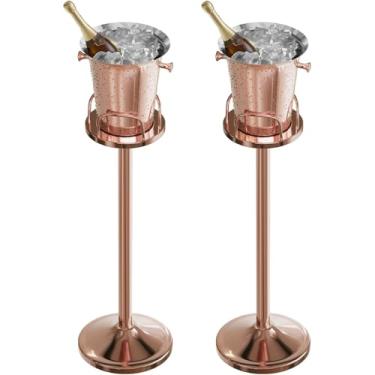Imagem de Balde de gelo com suporte de champanhe para festa, balde de vinho de aço inoxidável, refrigerador de vinho com suporte, refrigerador de vinho de 5 L para bar Ktv Weding (ouro rosa, 2 pacotes)
