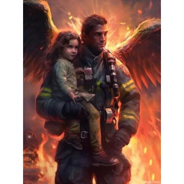 Imagem de UPABLUNSO Kits de pintura de arte de diamante 5D, asas de anjo, bombeiro, faça você mesmo, ponto de cruz, broca completa, pintura de strass de cristal, pinturas bordadas, imagens para adultos