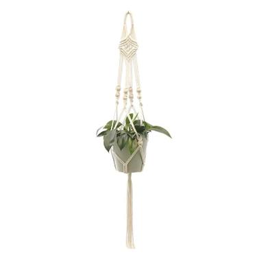 Imagem de Suporte para Planta Macramê Feito à Mão com Corda de Algodão Decorativo Vasos Flores Cesto Pendente Interior Decoração C