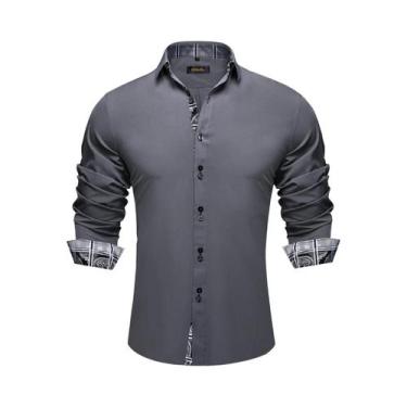 Imagem de Camisa Social Masculina De Manga Longa Preta E Vermelha Com Estampa Pa