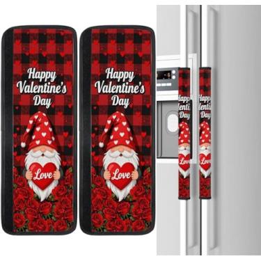 Imagem de YGPARK Conjunto de 2 capas de maçanetas de geladeira Love Gnomo, capas de maçaneta de geladeira de neoprene, lavável, protetor antiderrapante para geladeira e lava-louças, manopla de eletrodomésticos