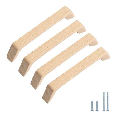 Imagem de Evionlin 8 peças de puxadores de gaveta de madeira angulados de faia para armário de cozinha (orifícios centrais: 128 mm)
