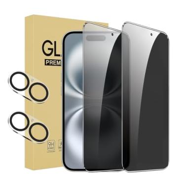 Imagem de Pacote com 2 protetores de tela de privacidade para iPhone 16 [6,1 polegadas] + 2 protetores de lente de câmera antiespião, película de vidro temperado privada, compatível com capas, [dureza 9H][Não é