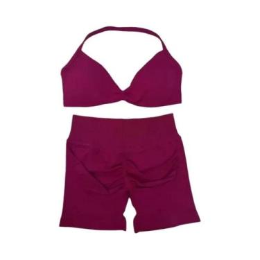 Imagem de Conjunto De Top E Shorts Sem Costura De Cintura Alta Para Academia 2 P