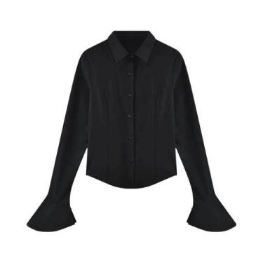 Imagem de Camisa Feminina Slim Fit Com Manga Larga, Botão Único, Gola Com Lapela