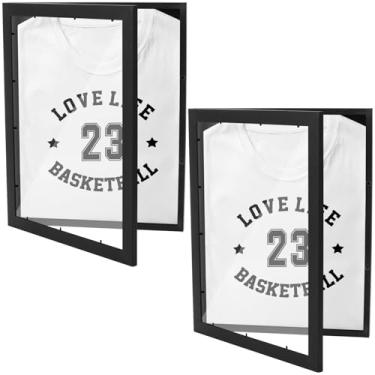 Imagem de Sibosen 2 peças de moldura de exibição de camiseta de 45,7 cm x 35,5 cm, caixa de sombra espacial utilizável, moldura de camiseta de madeira preta com proteção UV, acrílico para futebol, beisebol
