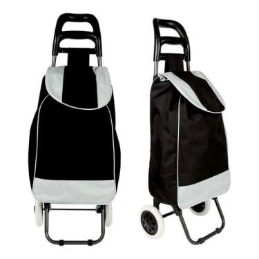 Imagem de Carrinho de Compras Dobrável Multiuso para Feira e Supermercado até 30kg com Rodas Reforçadas(PRETO)