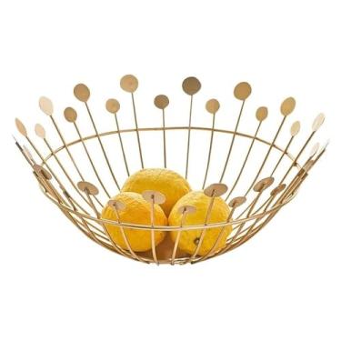 Imagem de WYNSJDBB Tigelas de frutas, fruteira, dourada, grande, arame metálico, cestas de frutas para cozinha, sala de estar, suporte de mesa moderno para casa, para pão, lanches, cestas