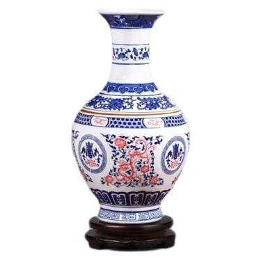 Imagem de Vaso decorativo de cerâmica, artesanato feito à mão com base rotativa, padrão vermelho, acessórios para sala de estar de hotel (31 * 18 cm) para decoração de flores de cerâmica