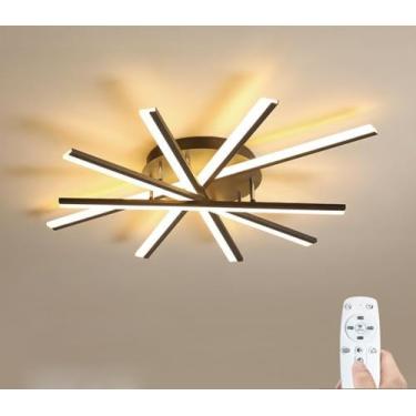 Imagem de Nova luminária de teto LED para sala de estar, design moderno e minimalista, com controle remoto, ideal para ambientes internos como sala de estar, quarto e escritório (preta, 5 lâmpadas).