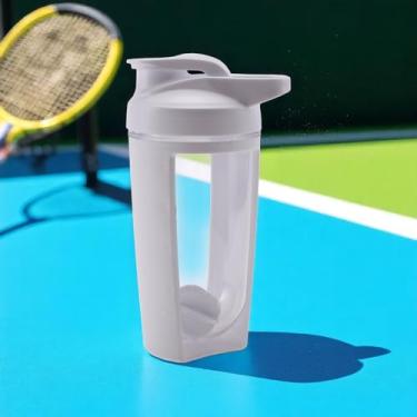 Imagem de 1 garrafa de água esportiva com alça de gancho de parede dupla com bola misturada, 500 ml, lavável na lava-louças, PP, PC, PE, branco, 19 x 11 x 7,3 cm