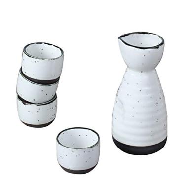 Imagem de Conjunto de saquê de cerâmica, conjunto de copos de saquê, copos de cerâmica tradicionais, artesanato, taças de vinho, design de 5 peças, porcelana