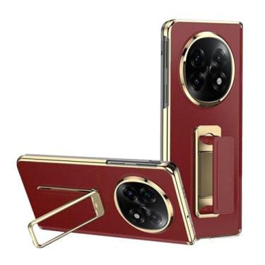 Imagem de FWYANZH Capa de couro para Oppo Find N5, alça de mão invisível, suporte de alça de mão, capa traseira de telefone com tudo incluído, dobradiça à prova de choque, vermelha, Find N5