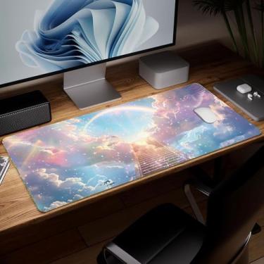 Imagem de Tapete de mesa de cenário de couro, mouse pad de arte colorida grande teclado de computador para jogos mousepad à prova d'água protetor e capa de mesa, tapete de mouse decorativo de couro PU para