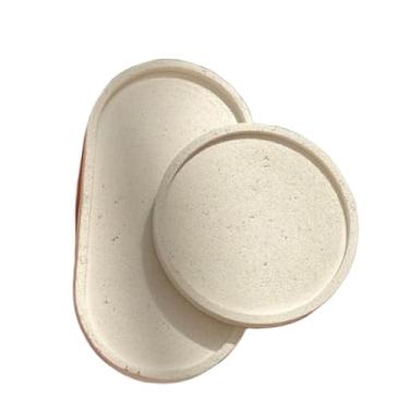 Imagem de Conjunto bandejas decorativas de cimento artesanal para Sala Quarto Cozinha Banheiro Lavabo Home Office - Estilo Moderno Sofisticado em Cinza com Detalhe Listra Rose Gold(Efeito Cascalho)