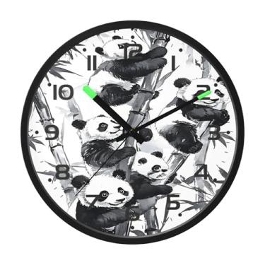 Imagem de SEHANY Bonito relógio de parede panda silencioso sem tique-taque relógio redondo operado por bateria 30 cm controle de som luz noturna relógios de parede para sala de estar, cozinha, quarto