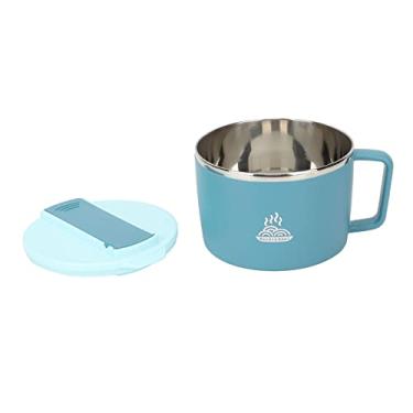 Imagem de Generic Tigela de Macarrão Portátil de Aço Inoxidável, Tigela Antiescaldante Com Tampa para Escritório, Casa, Dormitório, Escola, 1200ml (Azul)