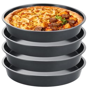 Imagem de AKOLAFE Pacote com 4 formas profundas de pizza de 30,5 cm para forno, antiaderente, conjunto de pratos de pizza redondos, bandeja antiaderente de aço carbono, bandeja de pizza pessoal de metal para
