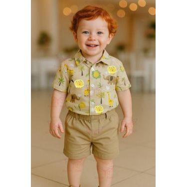 Imagem de Conjunto Infantil Bebê Menino Mauricinho Camisa Social Mais Shorts Tem
