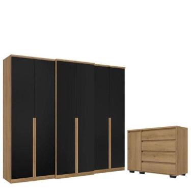 Imagem de Guarda Roupa Casal Valência 6 Portas Capuccino Preto E Cômoda Com Port