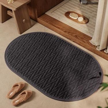 Imagem de Tapete de Banho Microfibra Super Absorvente Antiderrapante | Chenille Macio com Revestimento Borracha | Secagem Rápida e Lavável | Para Pia, Banheira e Box(Dark gray,60x90cm)