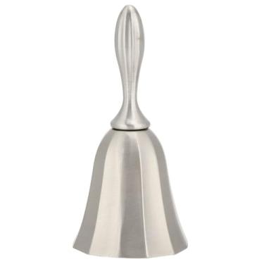 Imagem de Sino de jantar Sino de mão Sino de mesa Jingle Bells Liga de zinco Estilo europeu Design geométrico Som claro Retro antigo cor de lata Ornamento durável presente para restaurante